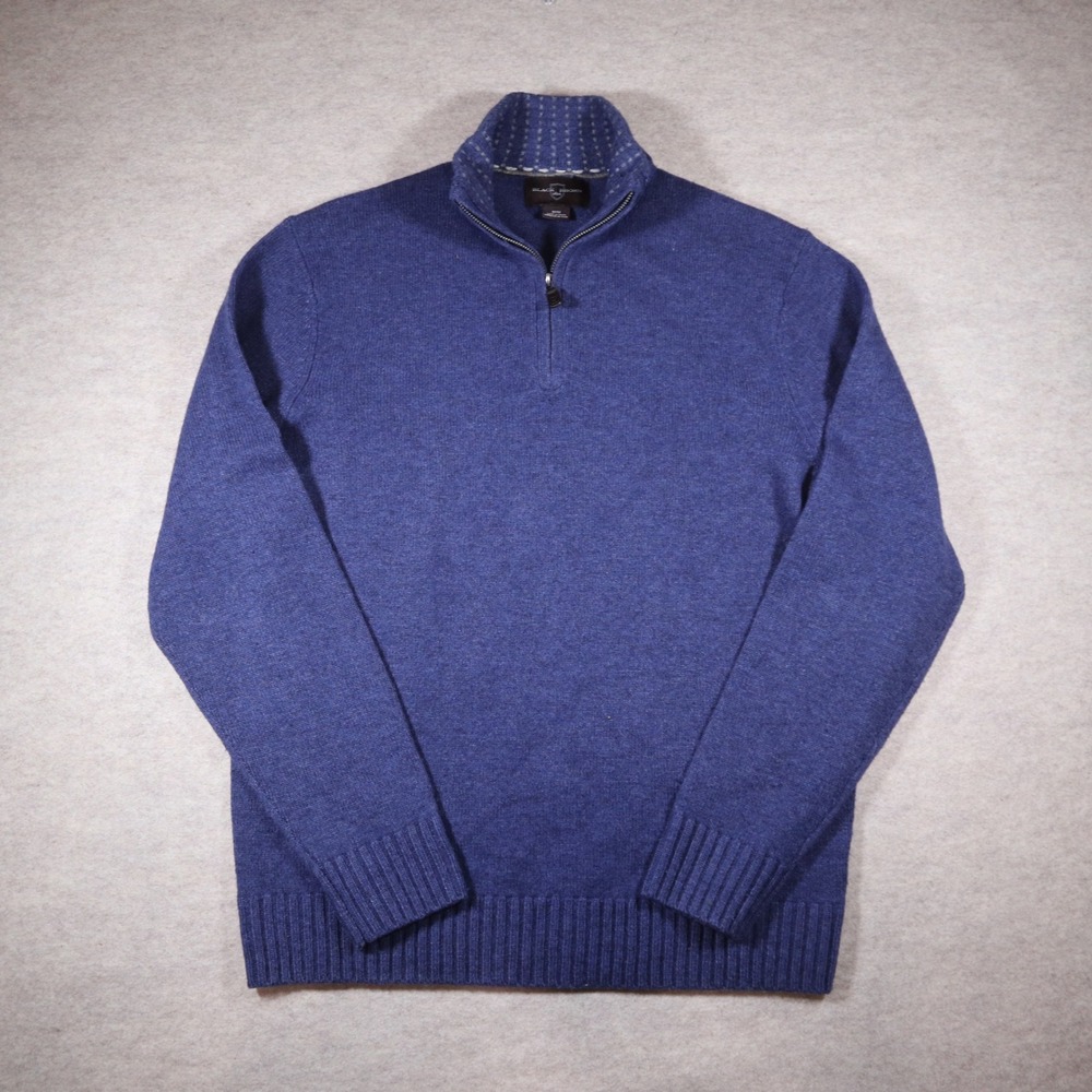 Black Brown 1826 Mens Blue Lambswool Blend Quarter Zip Sweater Size M Preppy Y2K